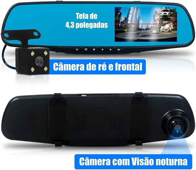 Retrovisor Automotivo com Câmera de Ré Colorida