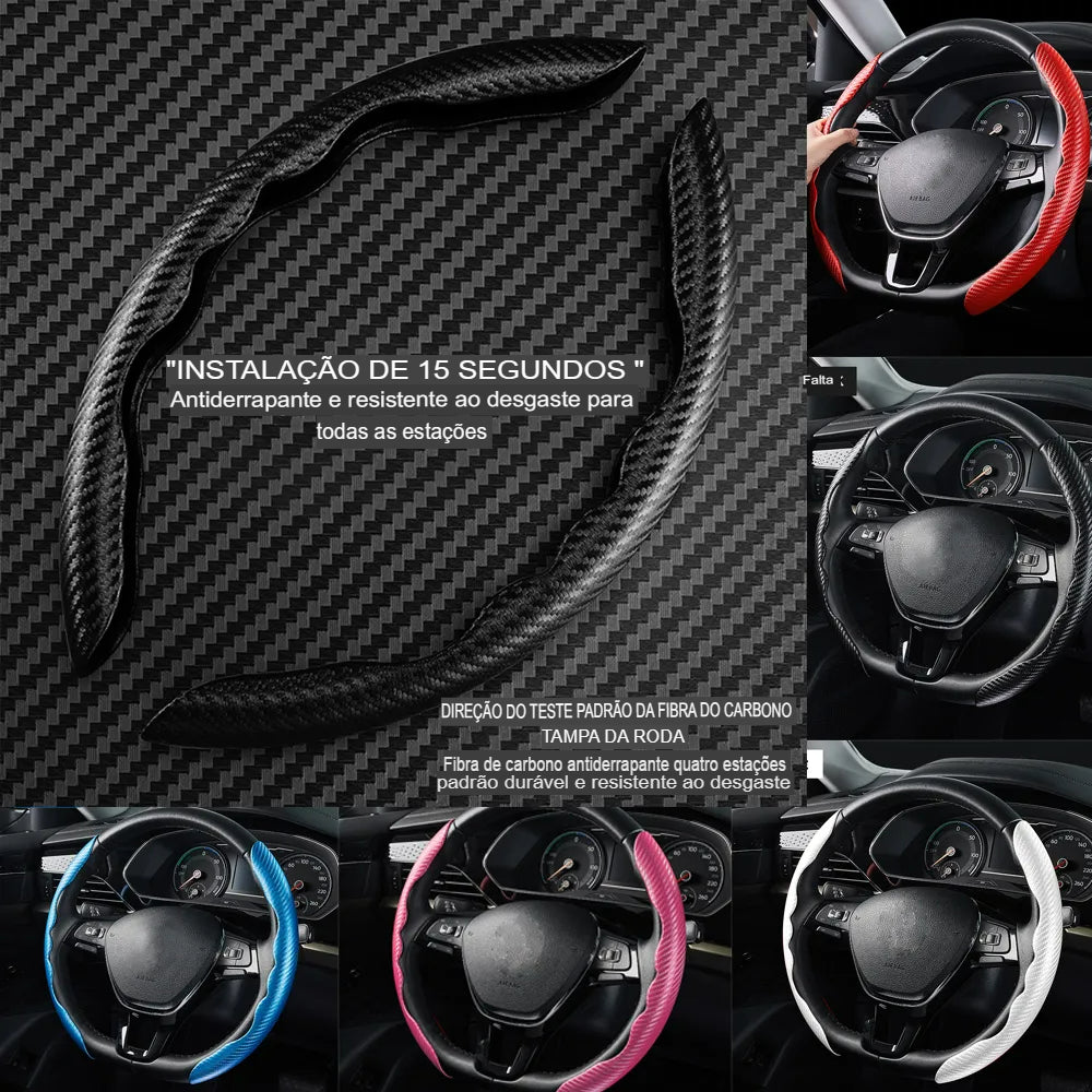 Capa de Volante de Carro Protetora Carbono Proteção Direção Tampa do Volantes Universal Antiderrapante Resistente Veicular