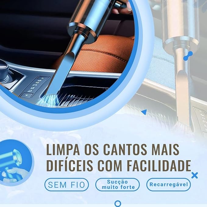Aspirador de Pó Portátil Recarregável Automotivo - Sucção Poderosa e Compacto