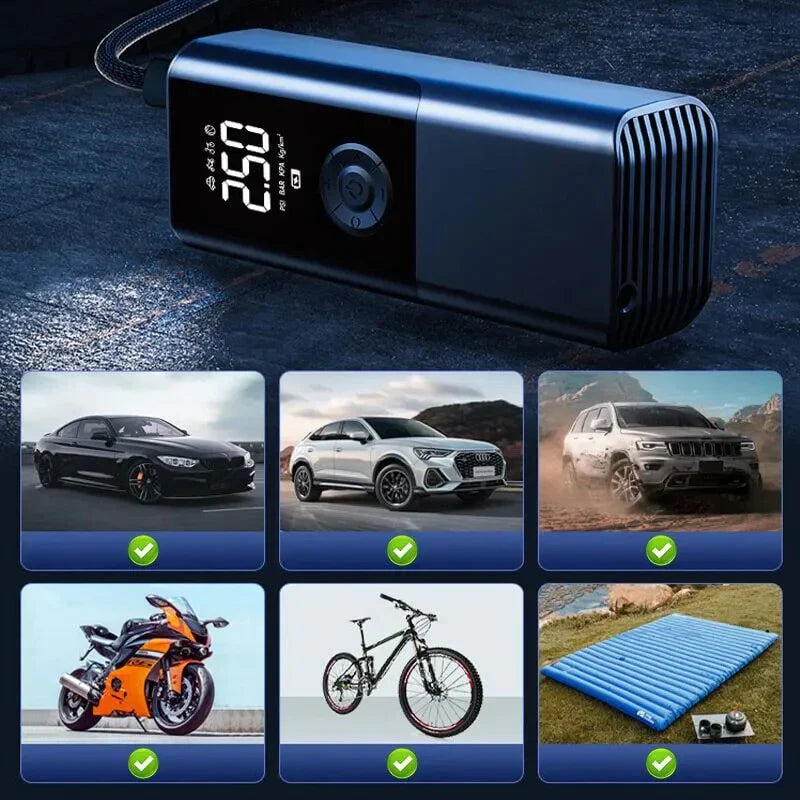 Compressor de Ar Portátil 12V Sem Fio com Iluminação LED e Inflação Rápida