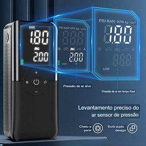 Compressor de Ar Portátil 12V Sem Fio com Iluminação LED e Inflação Rápida