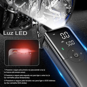 Compressor de Ar Portátil 12V Sem Fio com Iluminação LED e Inflação Rápida