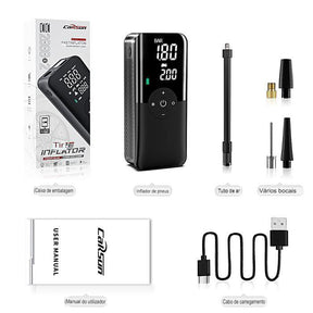 Compressor de Ar Portátil 12V Sem Fio com Iluminação LED e Inflação Rápida