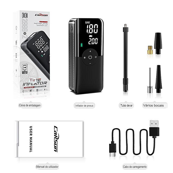 Compressor de Ar Portátil 12V Sem Fio com Iluminação LED e Inflação Rápida